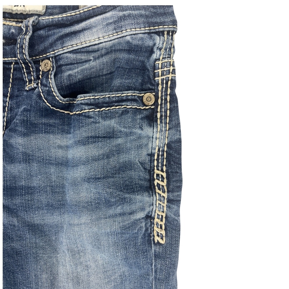 BKE Aiden Jeans Women's 28R Bootcut Mid Rise Stretch Whiskered Dark Wash Denim - Picture 6 of 12